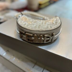 Fendi fendigraphy nano silver rhinestone clutch bag